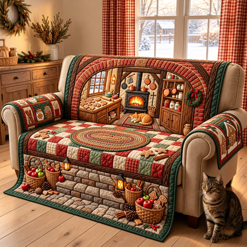 Christmas Kitchen Story Quilted Sofa Cover GFTOPND3563