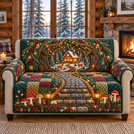 Enchanted Evergreen Tunnel Quilted Sofa Cover GFTOPND3567