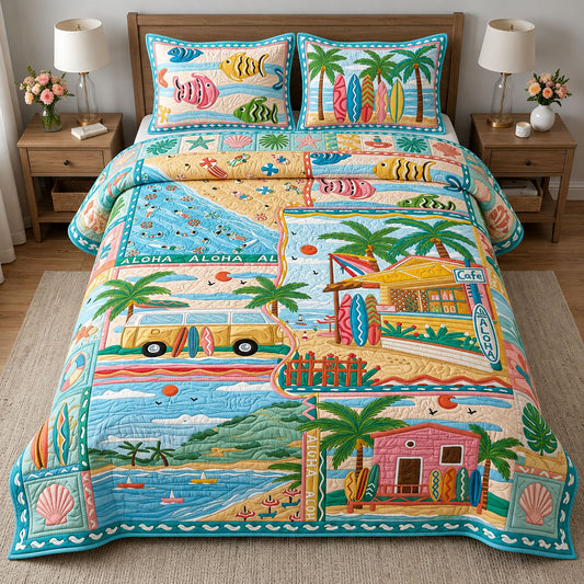 Beach Vacation 3-Piece Quilted Bedding Set GFTOPND357