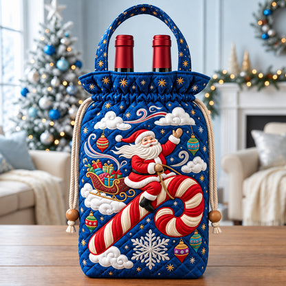 Santa Riding Candy Cane Quilted Bottle Carrier Bag GFTOPND3584