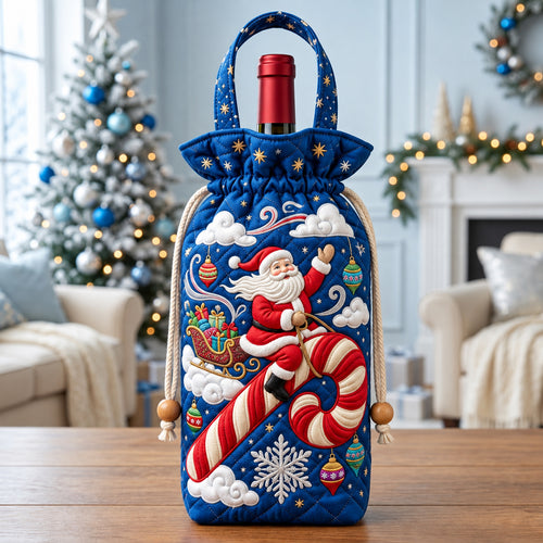 Santa Riding Candy Cane Quilted Bottle Carrier Bag GFTOPND3584