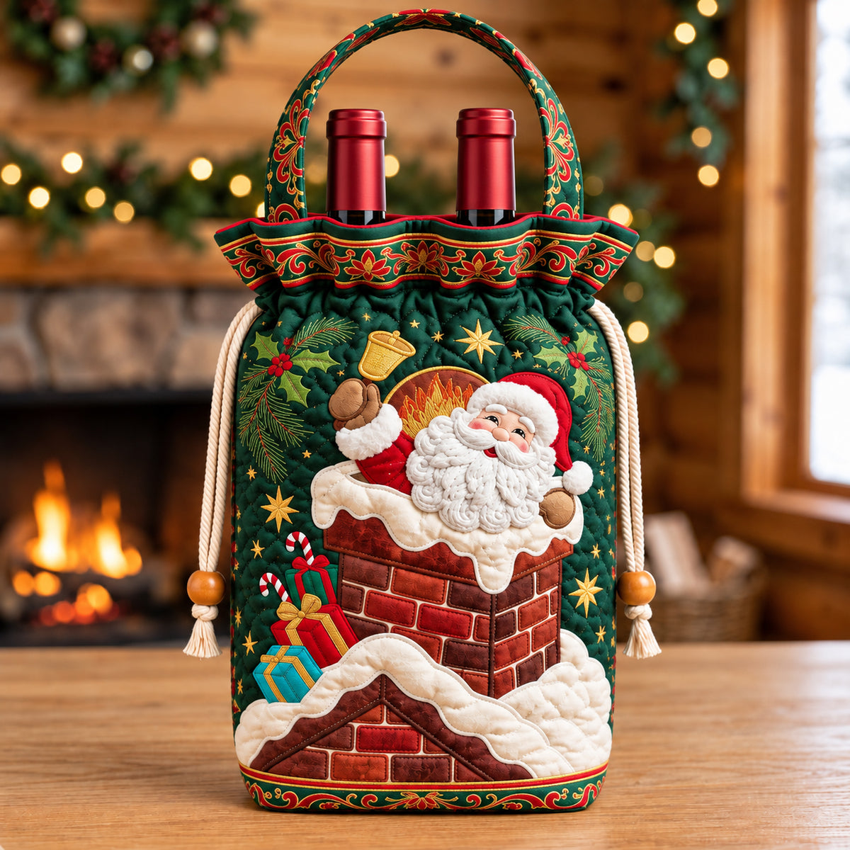 Santa Snowy Chimney Quilted Bottle Carrier Bag GFTOPND3586