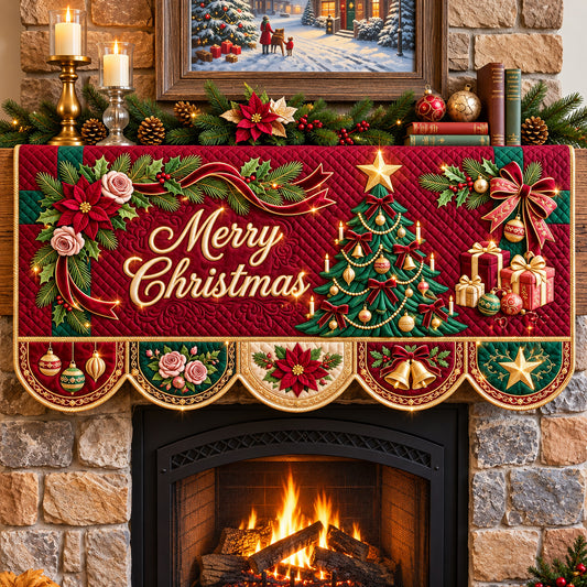 Victorian Christmas Tree Garland Quilted Mantel Scarf GFTOPND3587