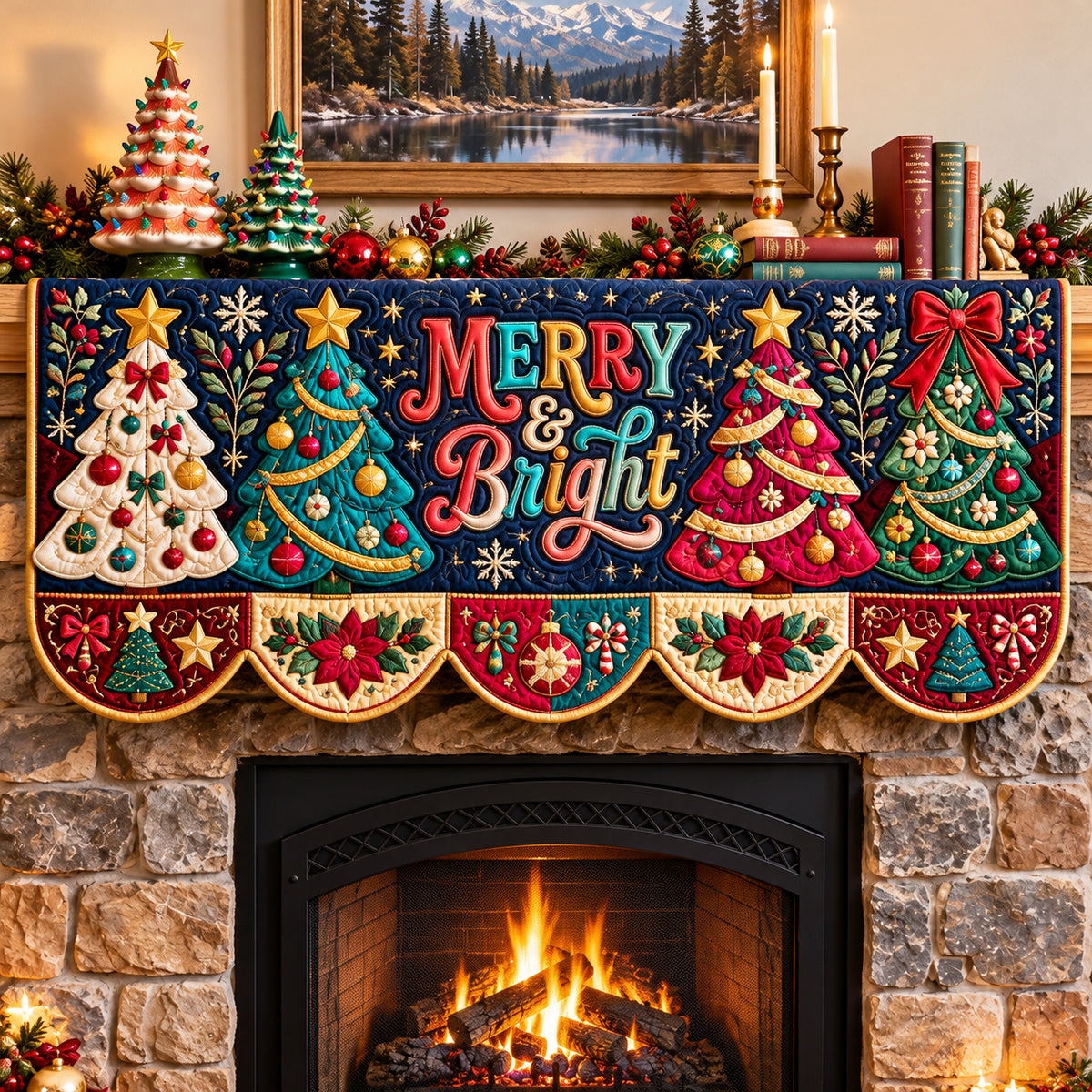 Merry And Bright Quilted Mantel Scarf GFTOPND3588