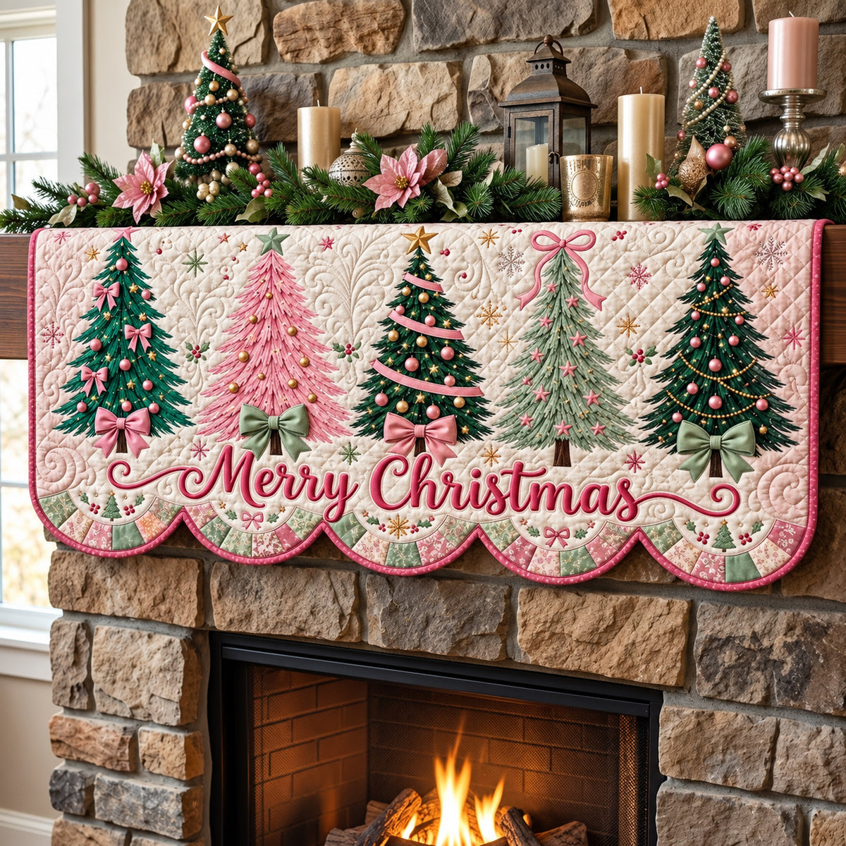 Merry Christmas Quilted Mantel Scarf GFTOPND3593