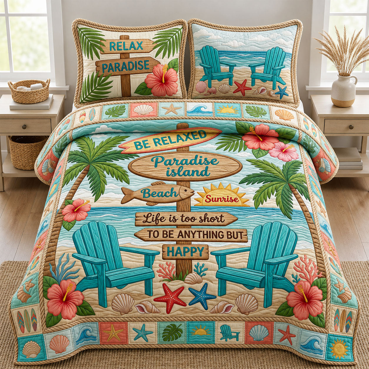 Beach Vacation 3-Piece Quilted Bedding Set GFTOPND360