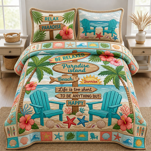 Beach Vacation 3-Piece Quilted Bedding Set GFTOPND360