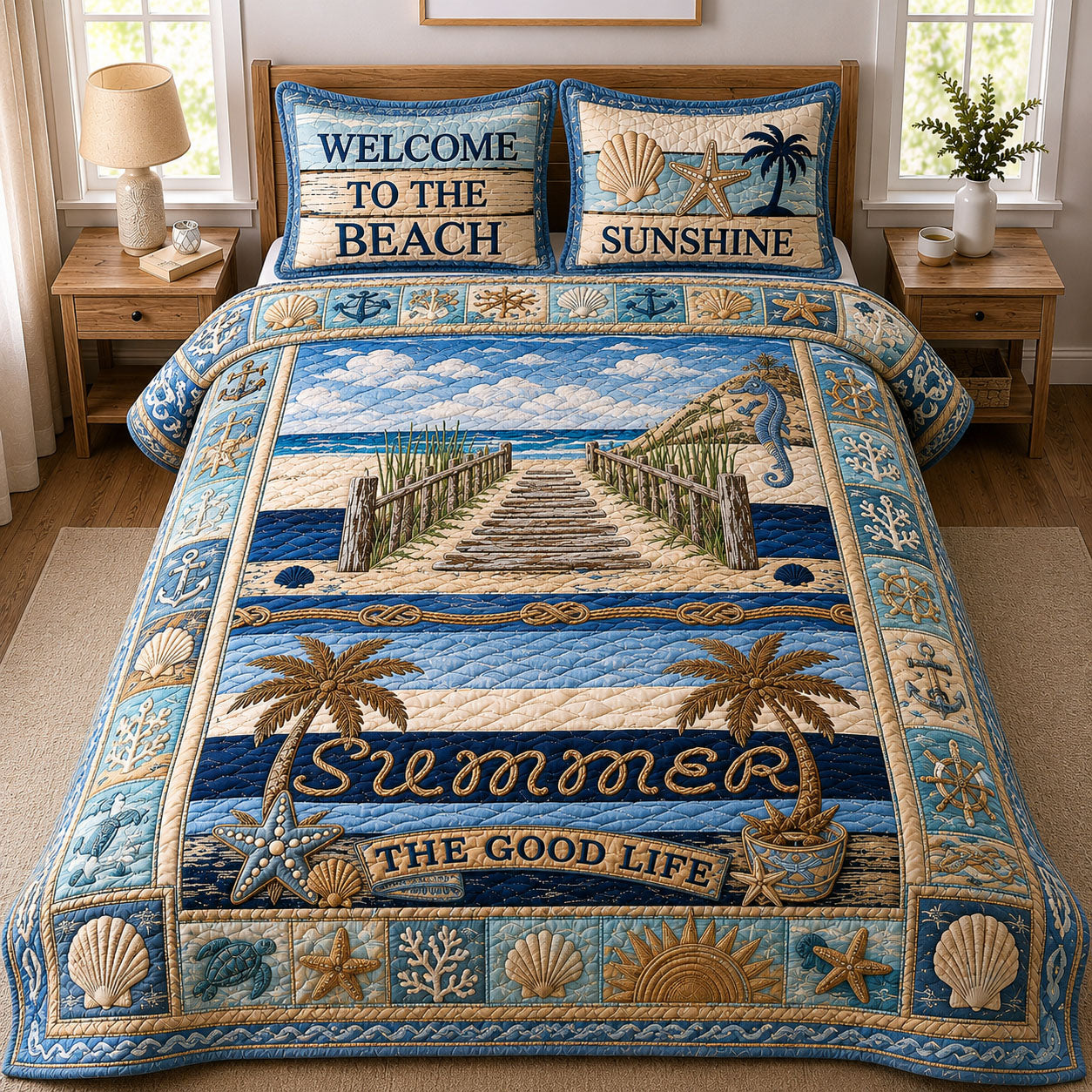 Beach Vacation 3-Piece Quilted Bedding Set GFTOPND361