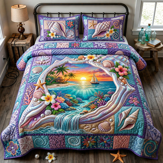 Ocean Shell View 3-Piece Quilted Bedding Set GFTOPND362
