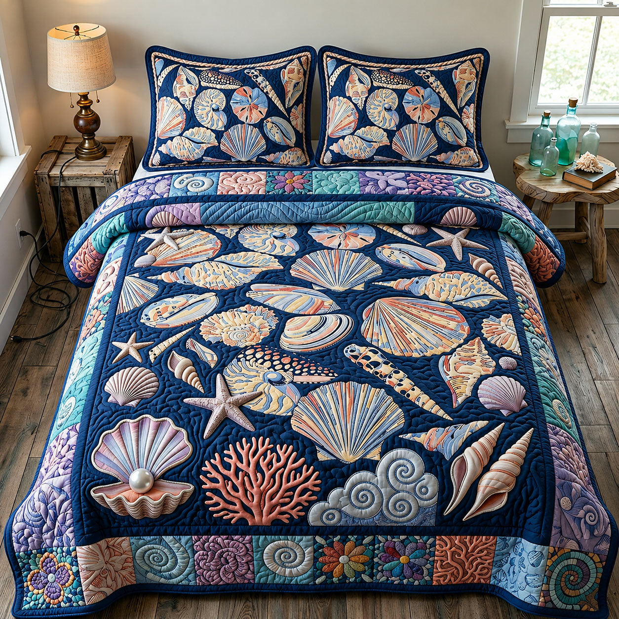 Ocean Creatures 3-Piece Quilted Bedding Set GFTOPND363