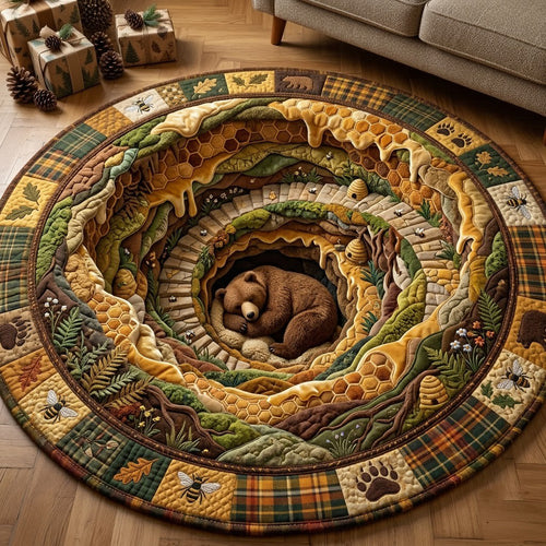 Honey Cave Bear Quilted Round Mat GFTOPND3650