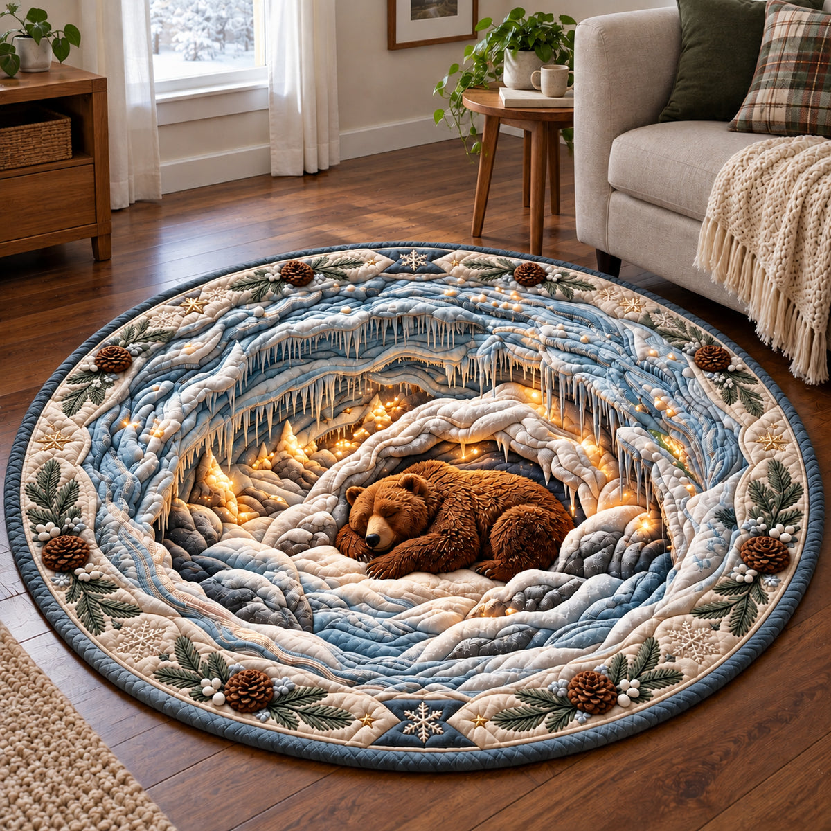 Winter Bear Cave Quilted Round Mat GFTOPND3651