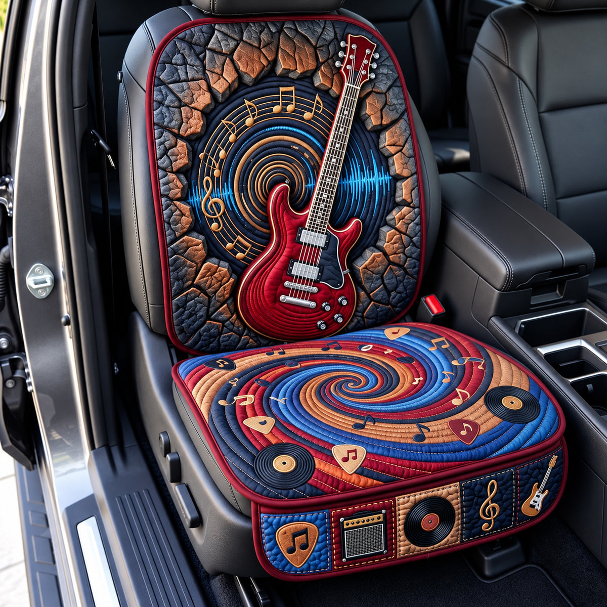 Guitar 3D Rock Explosion Quilted Car Seat Protector GFTOPND3668