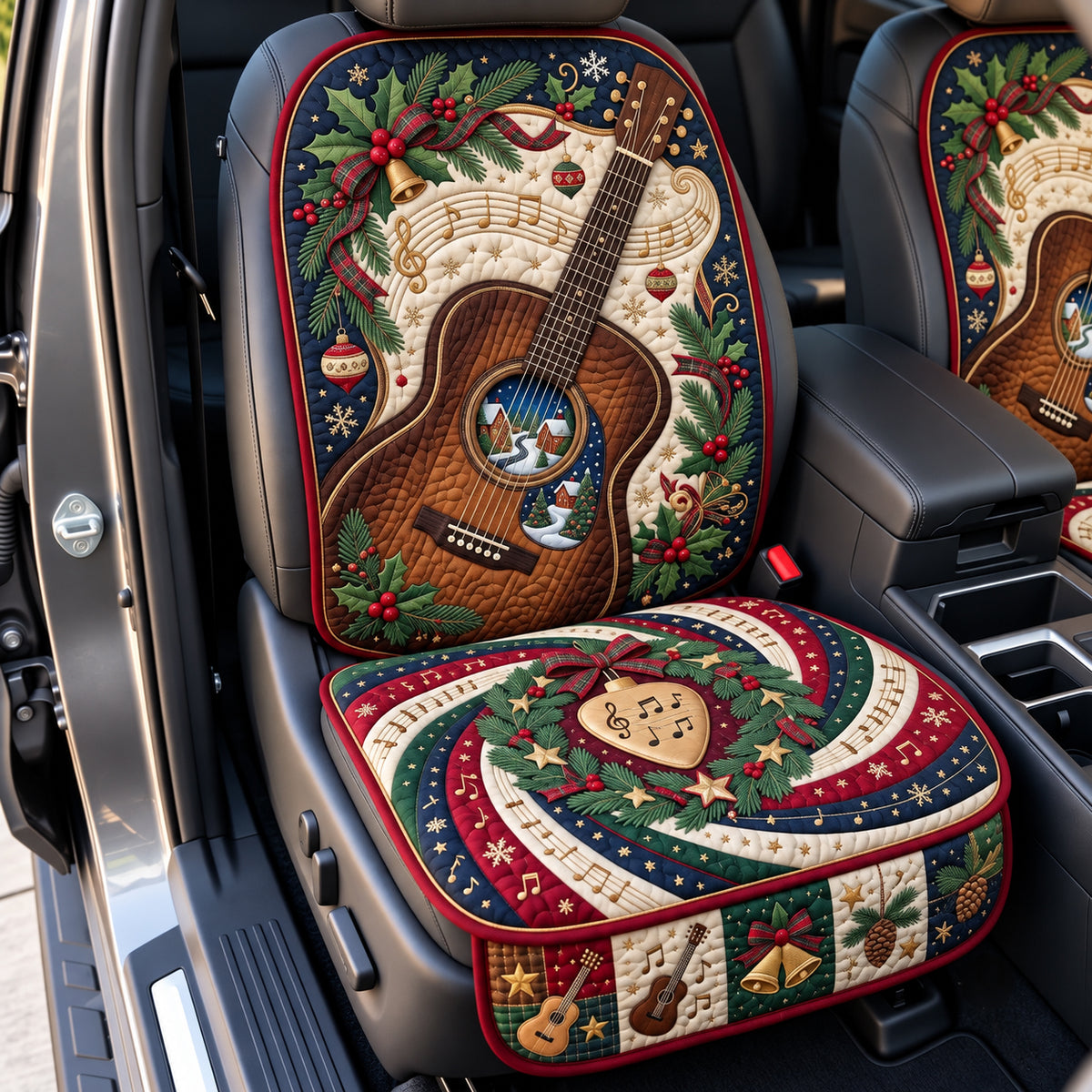 Christmas Guitar Symphony Quilted Car Seat Protector GFTOPND3671