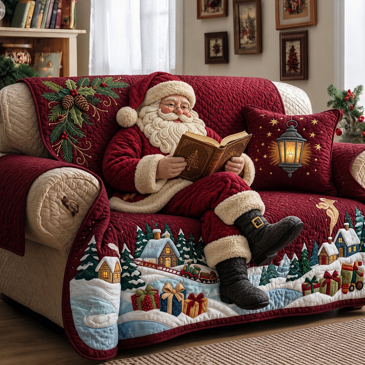 Reading Santa Quilted Sofa Cover GFTOPND3680