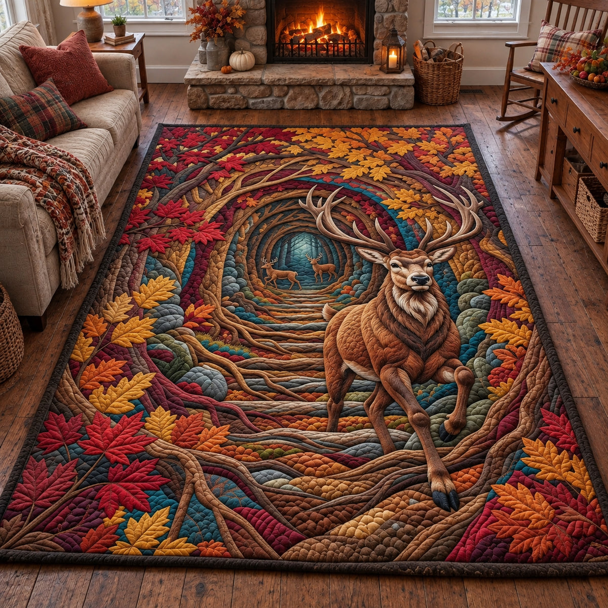Deer Autumn Tunnel Area Rug GFTOPND3695