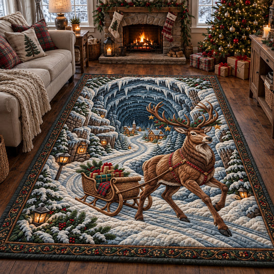 Christmas Stag Sleigh Area Rug GFTOPND3696