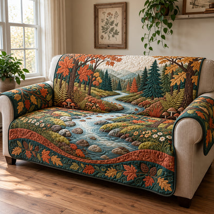 Autumn Woodland Creek Quilted Sofa Cover GFTOPND3701