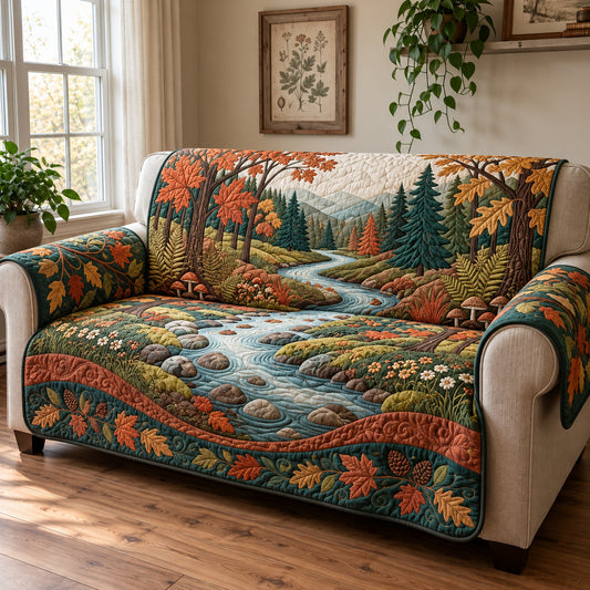 Autumn Woodland Creek Quilted Sofa Cover GFTOPND3701