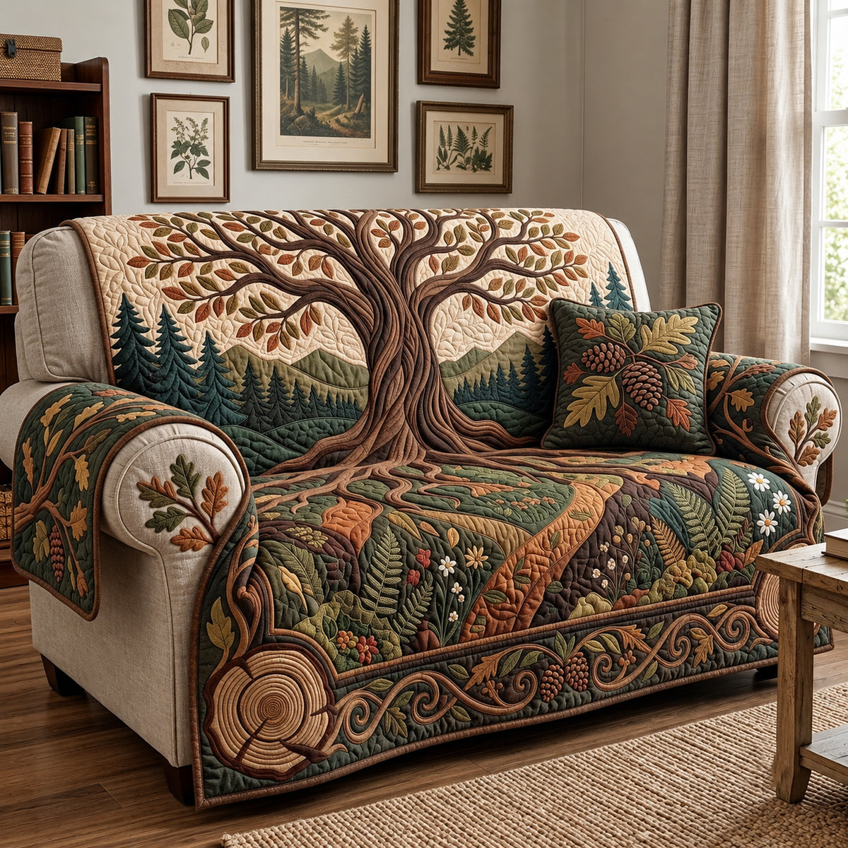 Ancient Woodland Tree Quilted Sofa Cover GFTOPND3703