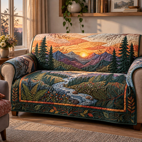 Woodland Sunset Mountains Quilted Sofa Cover GFTOPND3705