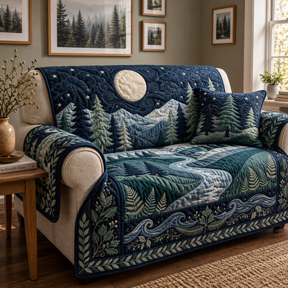 Moonlit Evergreen Forest Quilted Sofa Cover GFTOPND3707