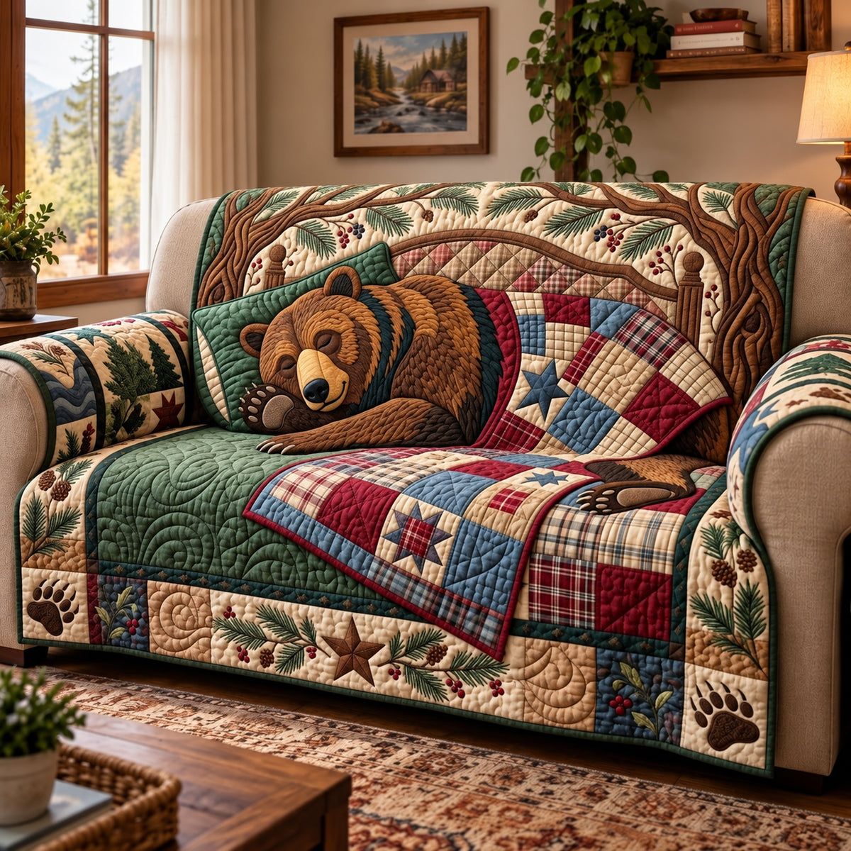 Sleeping Bear Quilted Sofa Cover GFTOPND3708