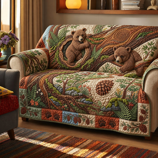 Playful Bear Cubs Quilted Sofa Cover GFTOPND3709