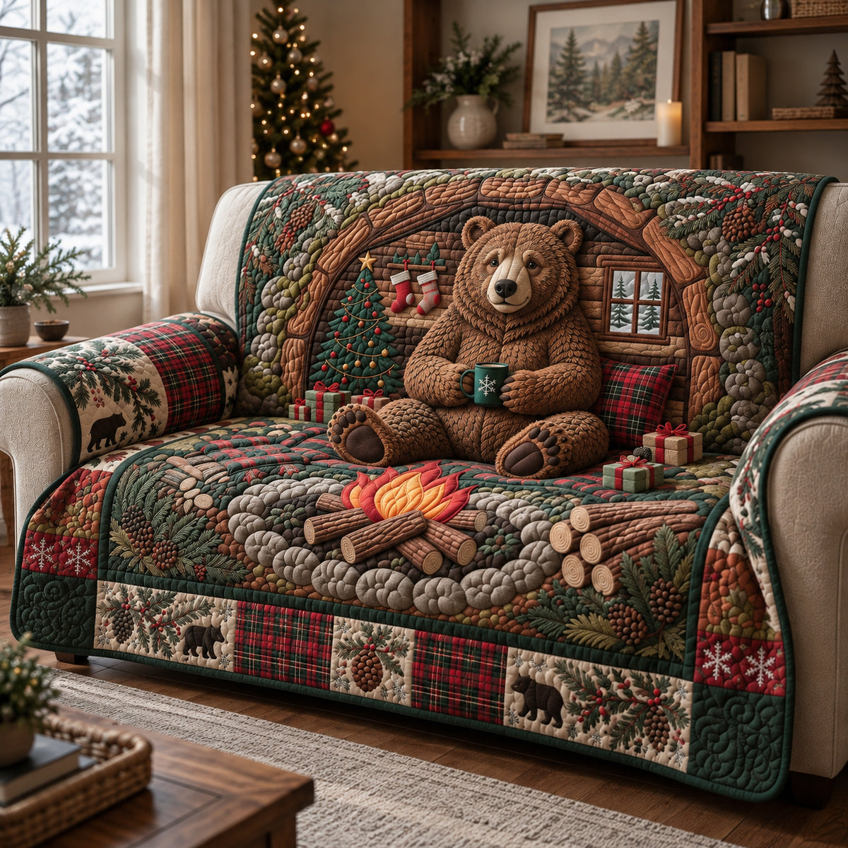 Christmas Bear Quilted Sofa Cover GFTOPND3711