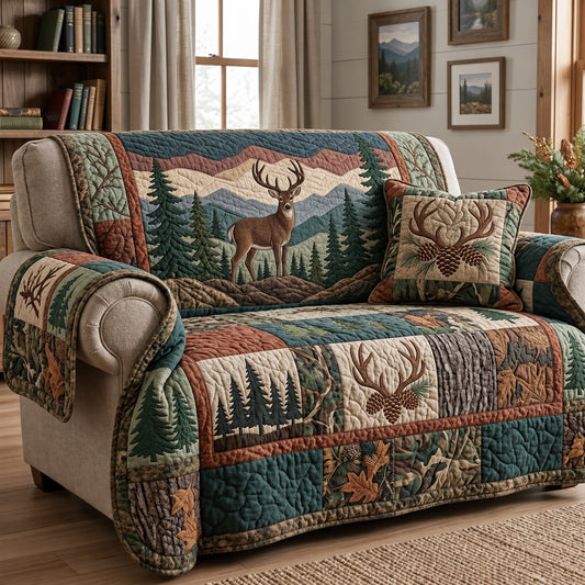 Mountain Forest Buck Quilted Sofa Cover GFTOPND3733