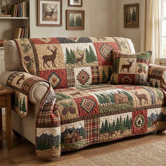 Lodge Deer Patchwork Quilted Sofa Cover GFTOPND3735