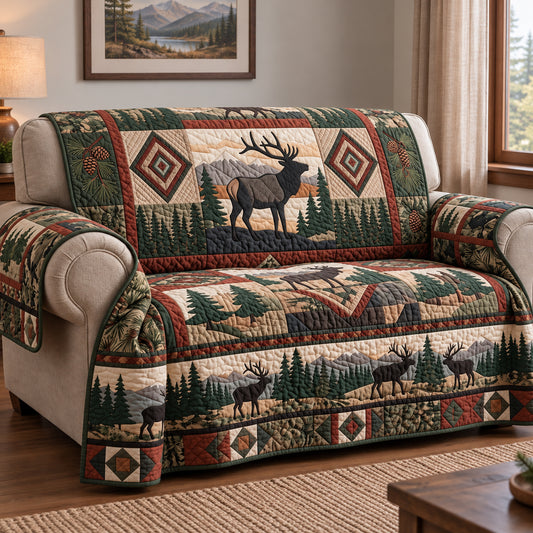 Elk Wilderness Quilted Sofa Cover GFTOPND3736