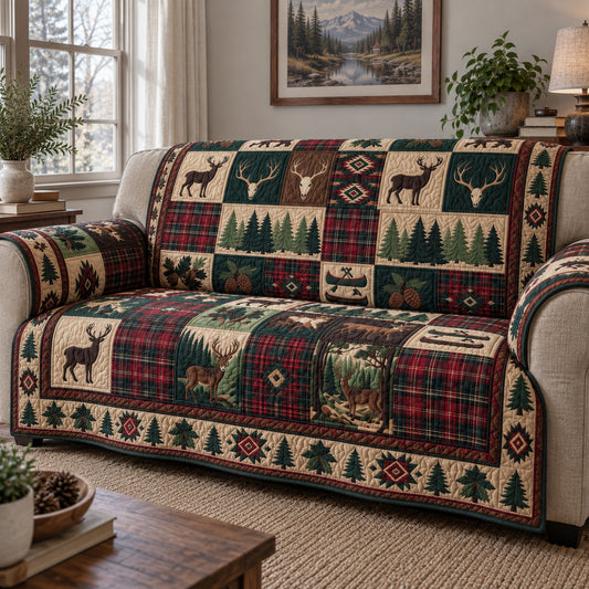 Hunting Patchwork Quilted Sofa Cover GFTOPND3737