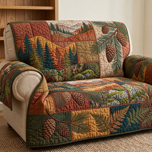 Autumn Pinecone Forest Quilted Sofa Cover GFTOPND3739