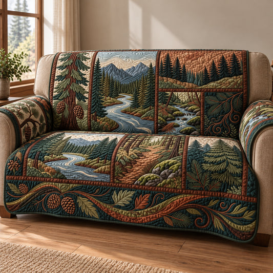 Woodland Story Panels Quilted Sofa Cover GFTOPND3740