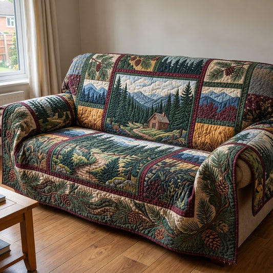 Pine Forest Cabin Quilted Sofa Cover GFTOPND3741