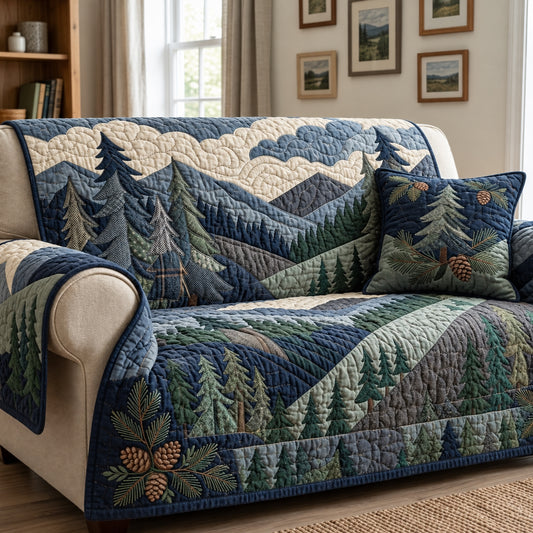 Blue Ridge Pine Patchwork Quilted Sofa Cover GFTOPND3742