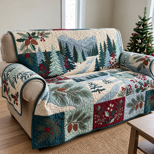 Frosted Mint Pine Forest Quilted Sofa Cover GFTOPND3744