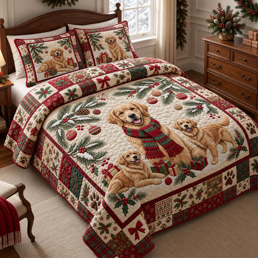 Christmas Golden 3-Piece Quilted Bedding Set GFTOPND3747