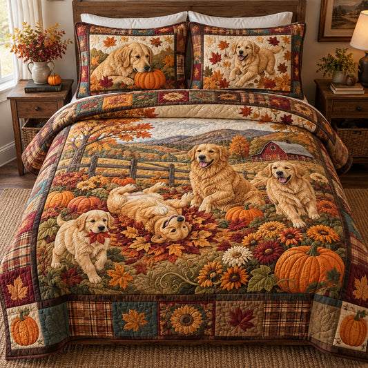 Golden Pumpkin Patch 3-Piece Quilted Bedding Set GFTOPND3749
