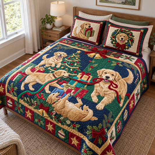 Golden Christmas Gift 3-Piece Quilted Bedding Set GFTOPND3750