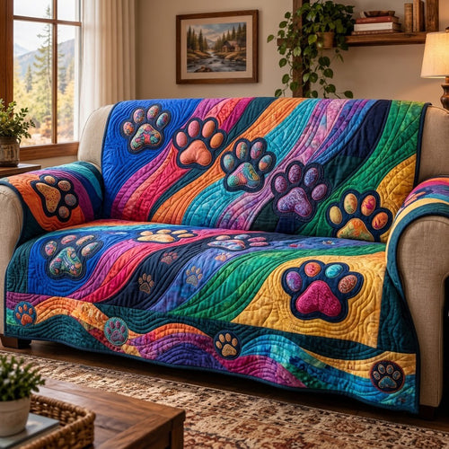 Colorful Paw Rainbow Quilted Sofa Cover GFTOPND3776
