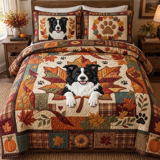 Border Collie Autumn Hideaway 3-Piece Quilted Bedding Set GFTOPND3791