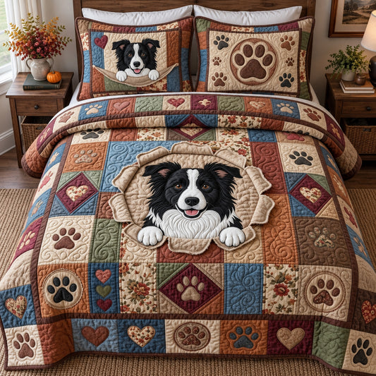 Peekaboo Border Collie 3-Piece Quilted Bedding Set GFTOPND3792
