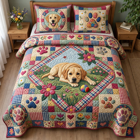 Labrador Garden Picnic 3-Piece Quilted Bedding Set GFTOPND3796