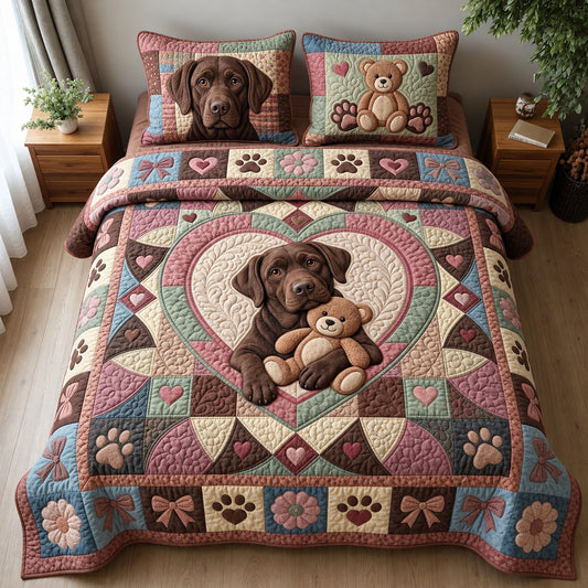 Labrador Teddy Bear Hug 3-Piece Quilted Bedding Set GFTOPND3797