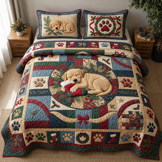 Labrador Christmas Sleepover 3-Piece Quilted Bedding Set GFTOPND3800