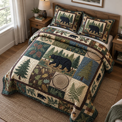 Forest Bear Patchwork 3-Piece Quilted Bedding Set GFTOPND3827