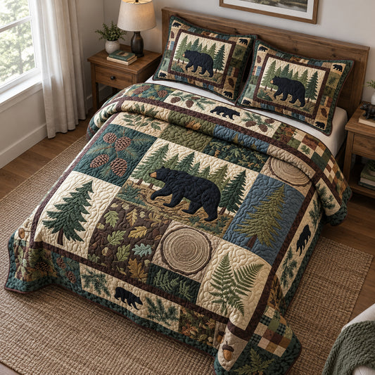 Forest Bear Patchwork 3-Piece Quilted Bedding Set GFTOPND3827
