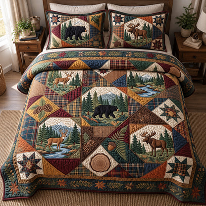 Rustic Forest Patchwork 3-Piece Quilted Bedding Set GFTOPND3828